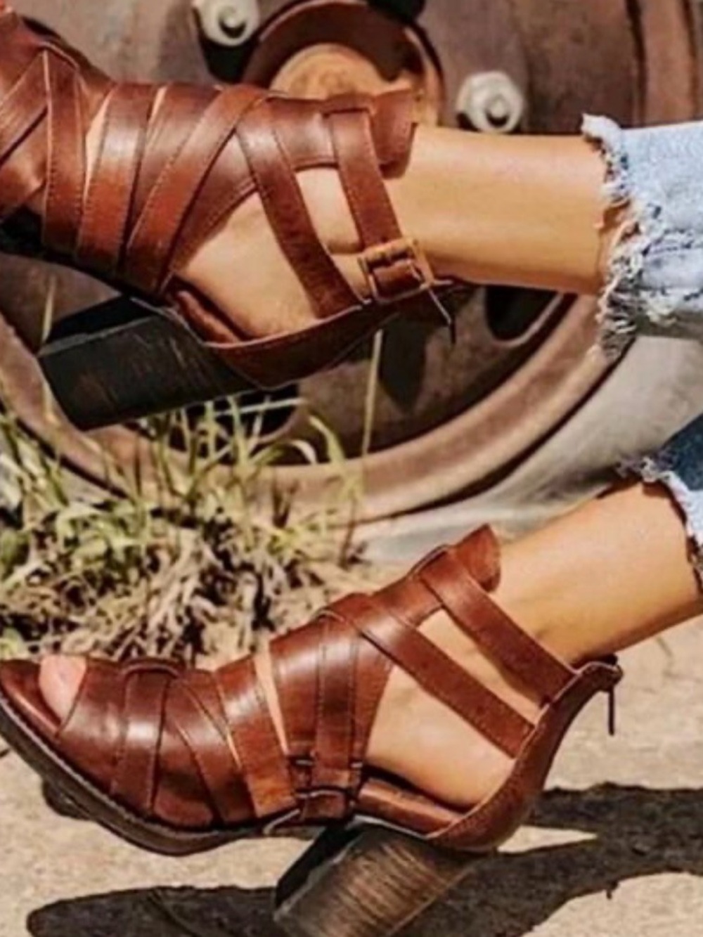 freebird Brown Claw Strappy Heeled Sandals